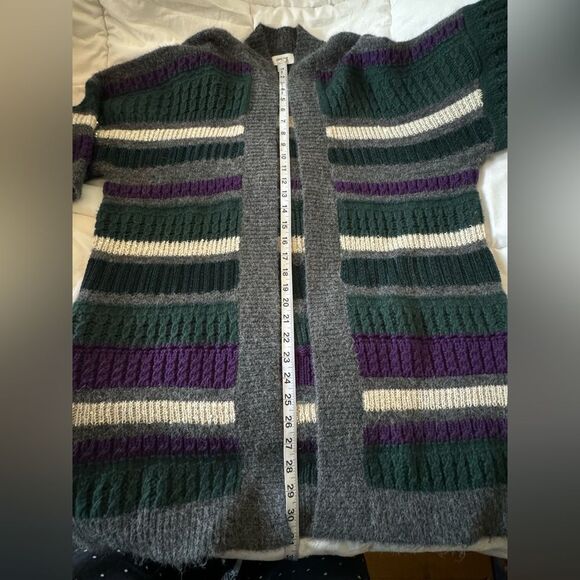 Per Se Merino Wool women’s luxury open front long cardigan size M-L green purple - Picture 14 of 17